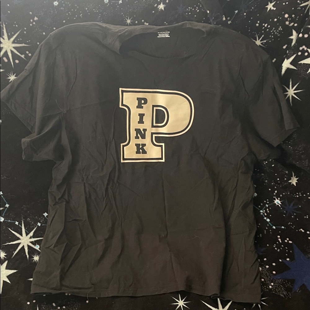 PINK Victoria's Secret Black Tee with White Logo